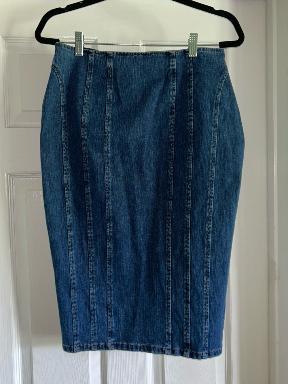 Ashley Graham Blue Paneled Denim Pencil Skirt